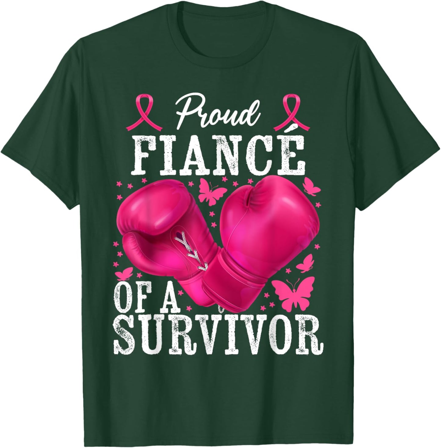 Proud Fiancé Of Survivor Breast Cancer Boxing Gloves Pink T-Shirt - T-Shirt | Forest