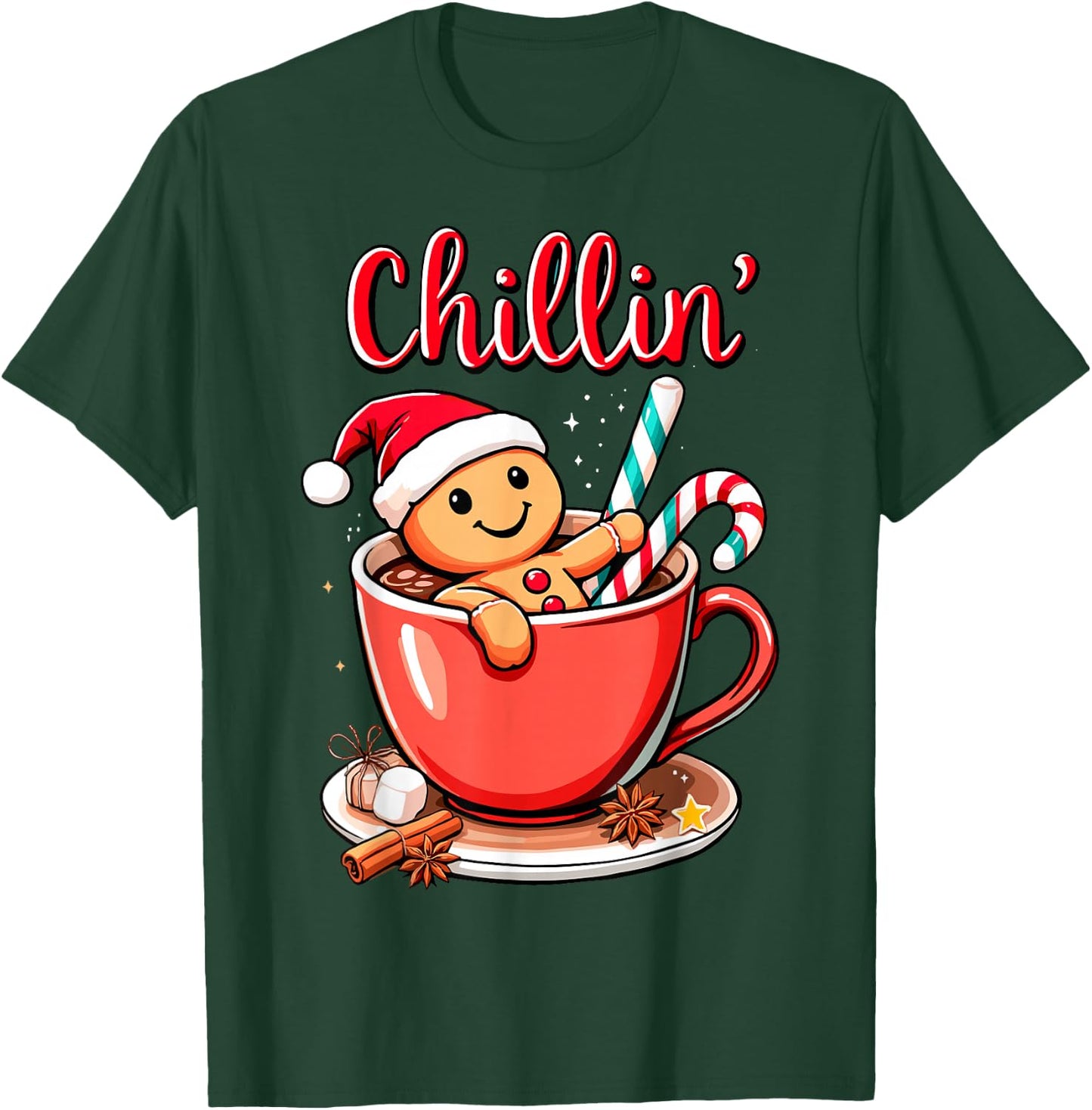 Christmas Chillin' Gingerbread Coffee Bath Funny Xmas Party T-Shirt - T-Shirt | Forest
