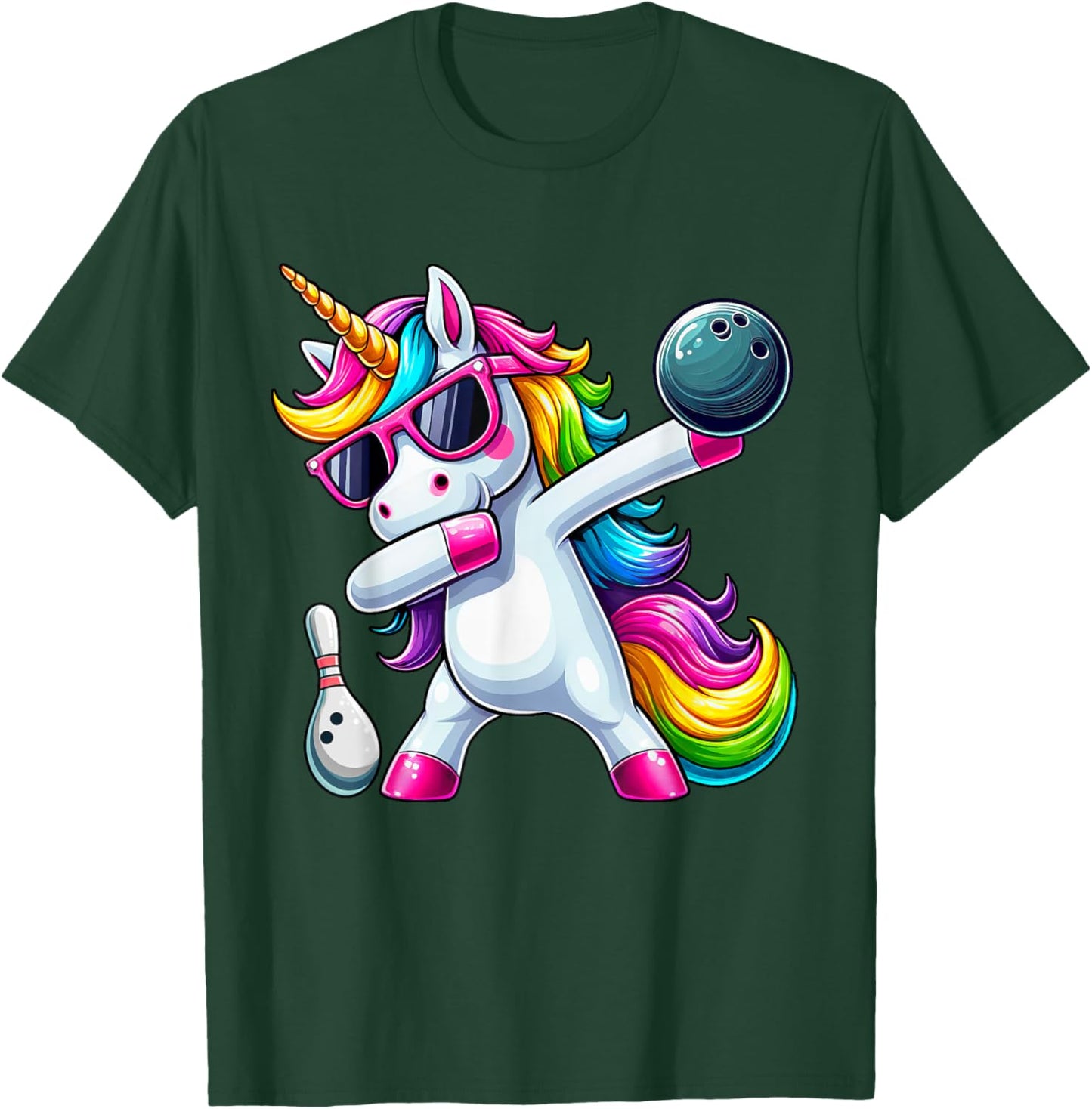 Birthday Girls Funny Dabbing Bowling Unicorn Dab Girls T-Shirt - T-Shirt | Forest