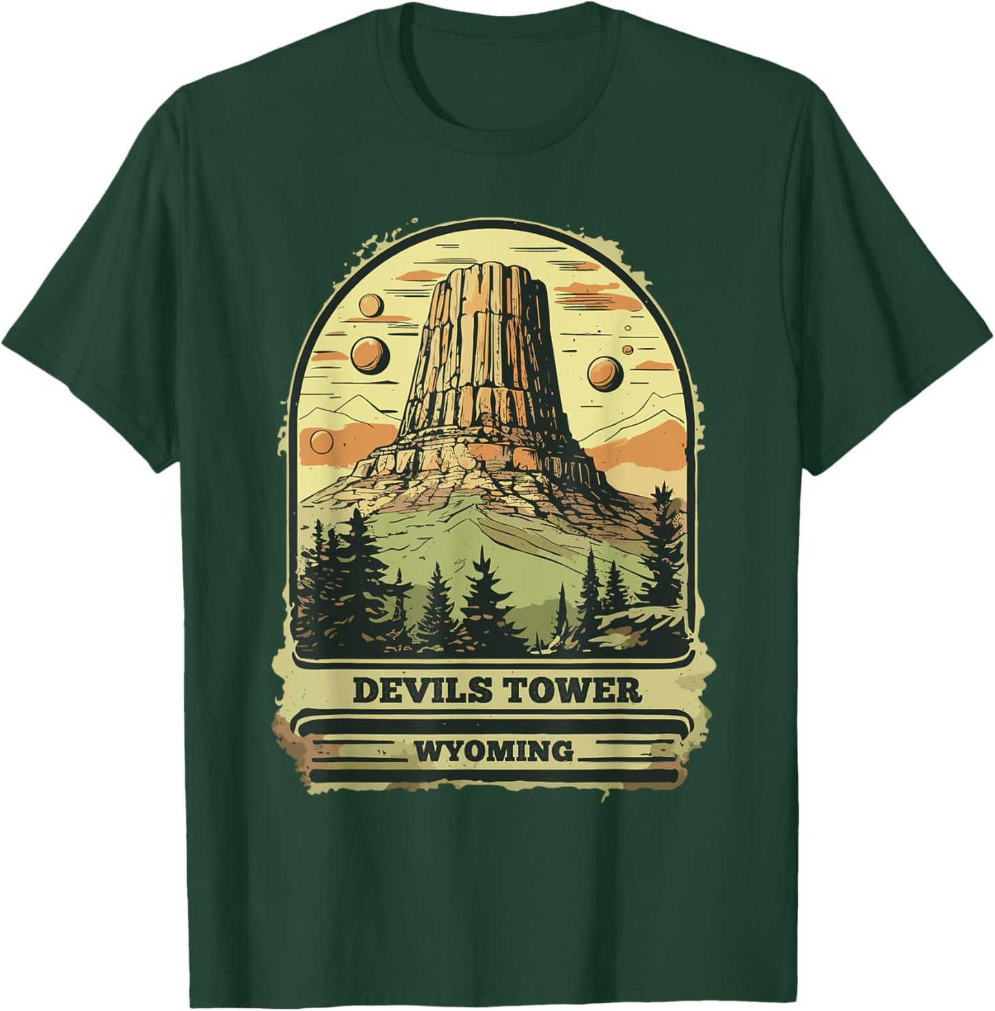 Devils Tower National Monument Wyoming Vintage Retro Travel T-Shirt - T-Shirt | Forest