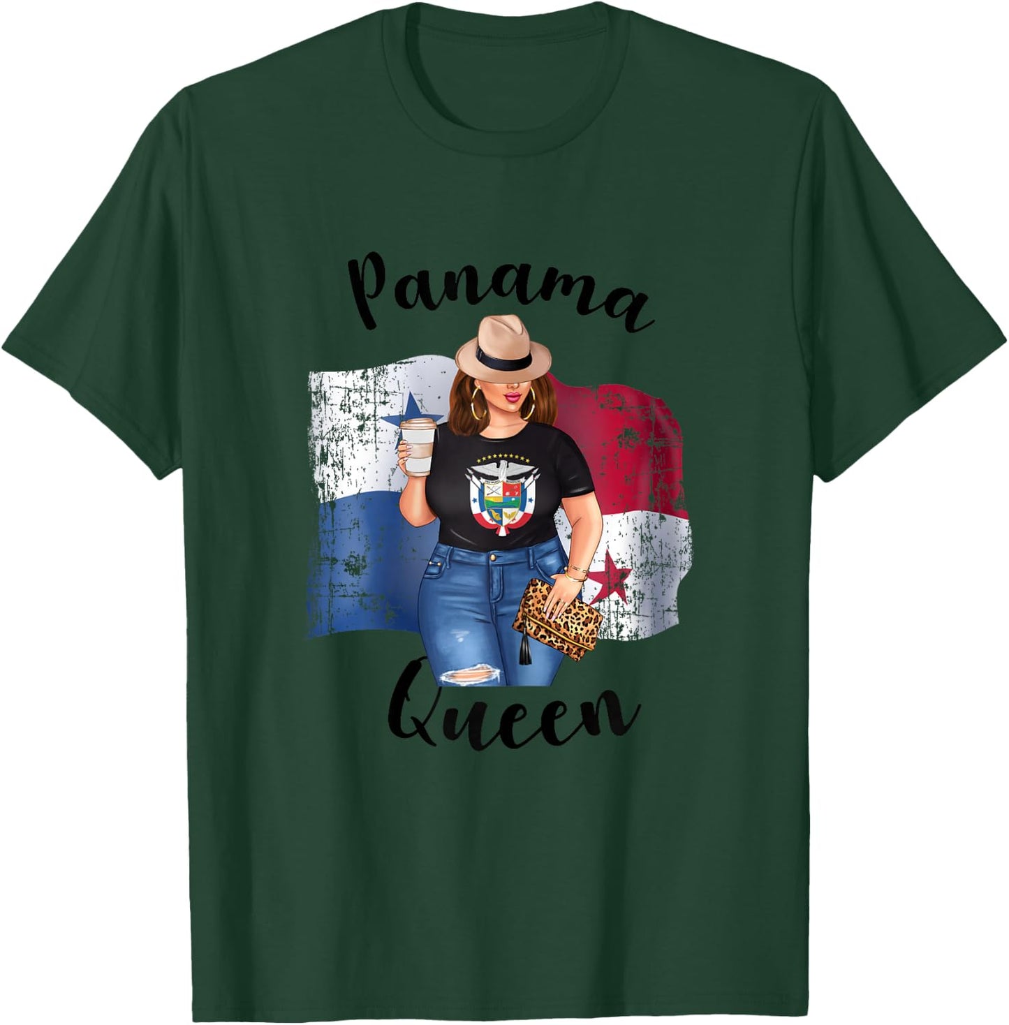 Cute Panamanian Queen Loves Coffee Mom Queen Panama Reina T-Shirt - T-Shirt | Forest