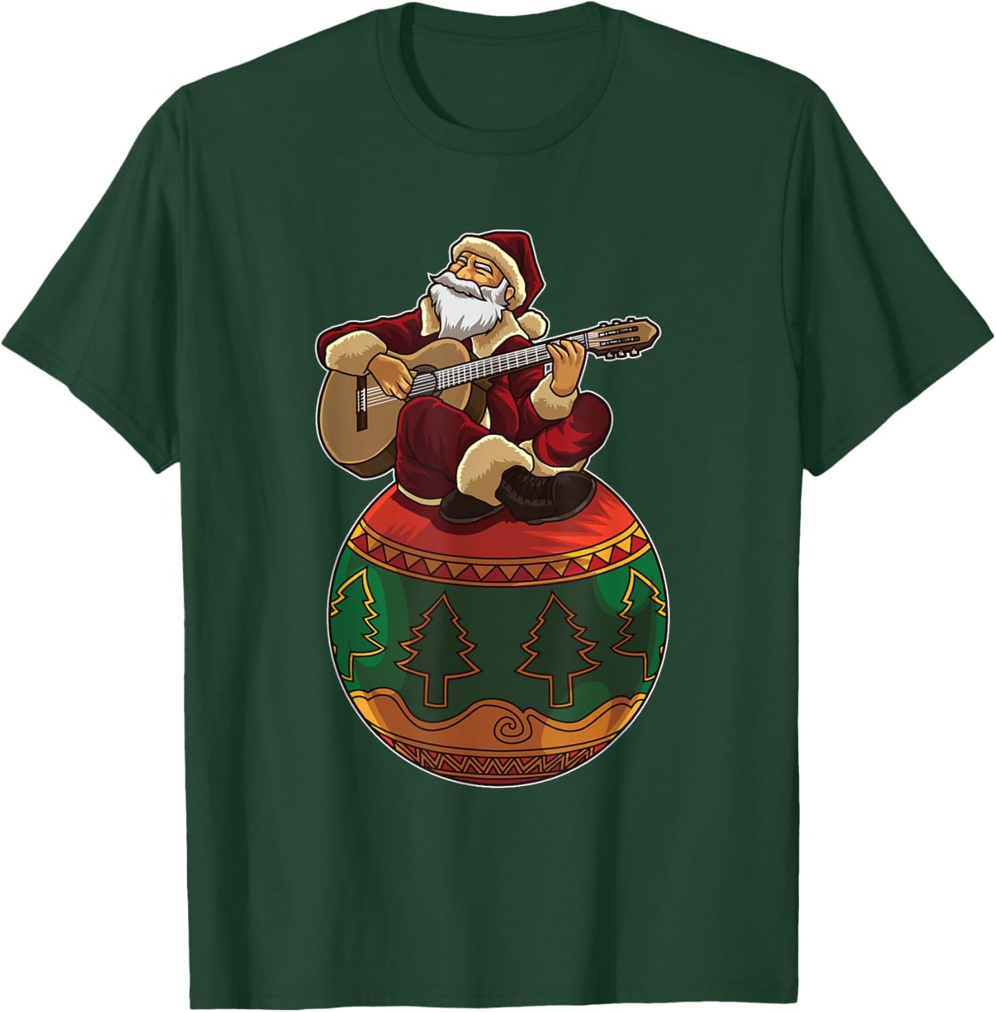 Santa Claus Plays Guitar On An Xmas Ornament T-Shirt - T-Shirt | Forest