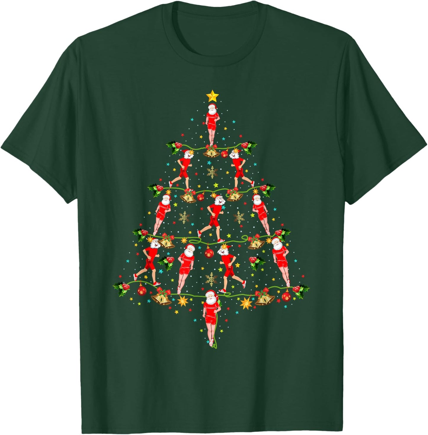 Santa Running Sports Lover Xmas Gift Running Christmas Tree T-Shirt - T-Shirt | Forest