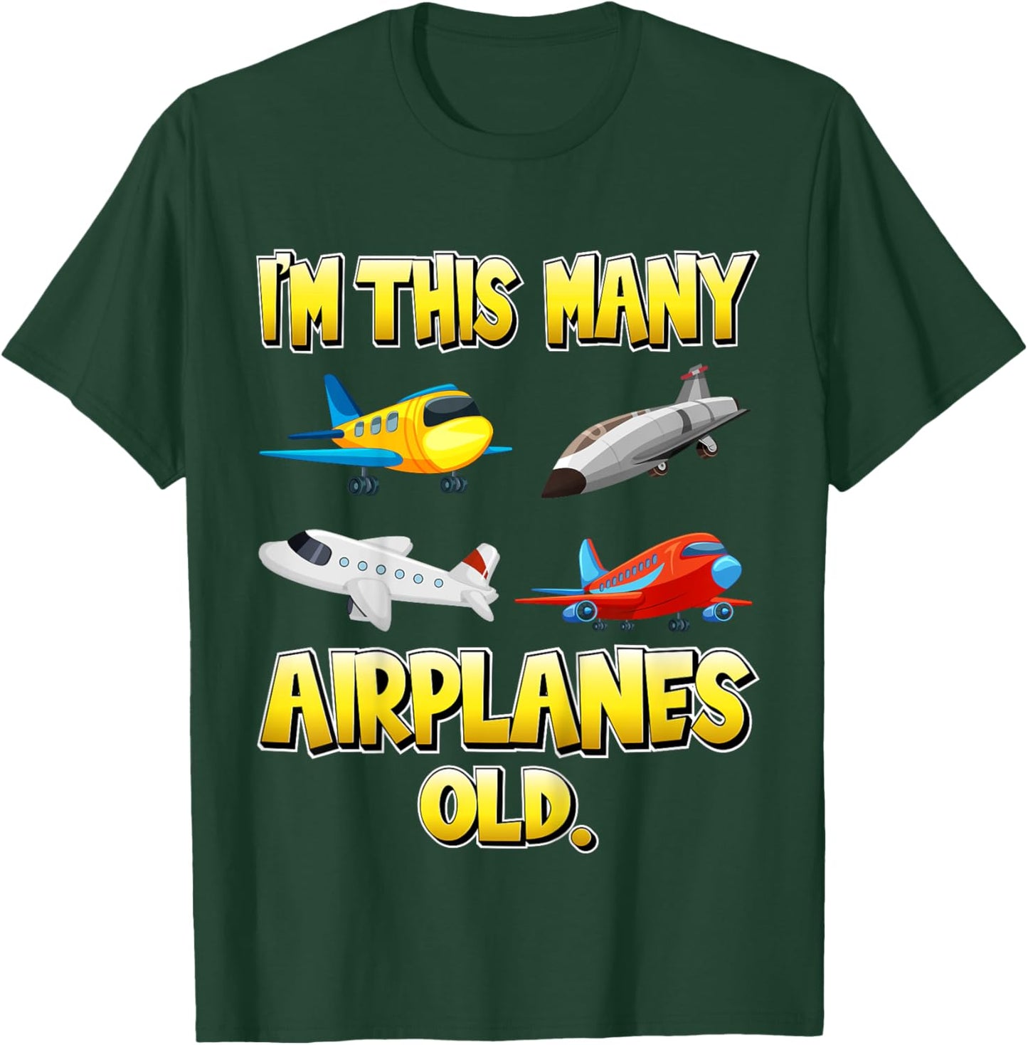 Kids I'm This Many Airplanes Old 4 Years Old 4th Birthday Kids T-Shirt - T-Shirt | Forest