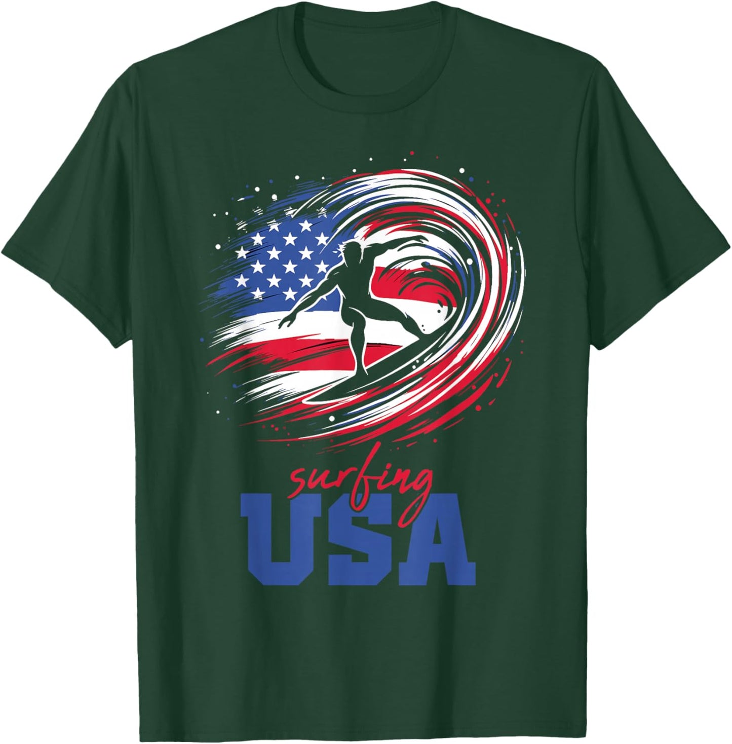 Surfing USA American Flag Surfer Patriotic T-Shirt - T-Shirt | Forest