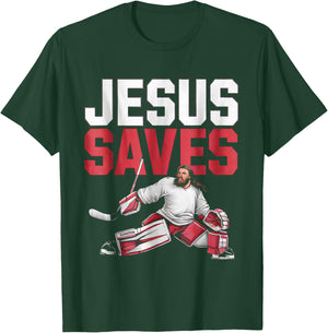 Jesus Saves Ice Hockey Goalie Sport Religious Christian T-Shirt - T-Shirt | Forest