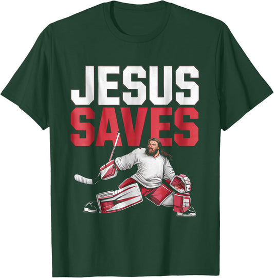 Jesus Saves Ice Hockey Goalie Sport Religious Christian T-Shirt - T-Shirt | Forest