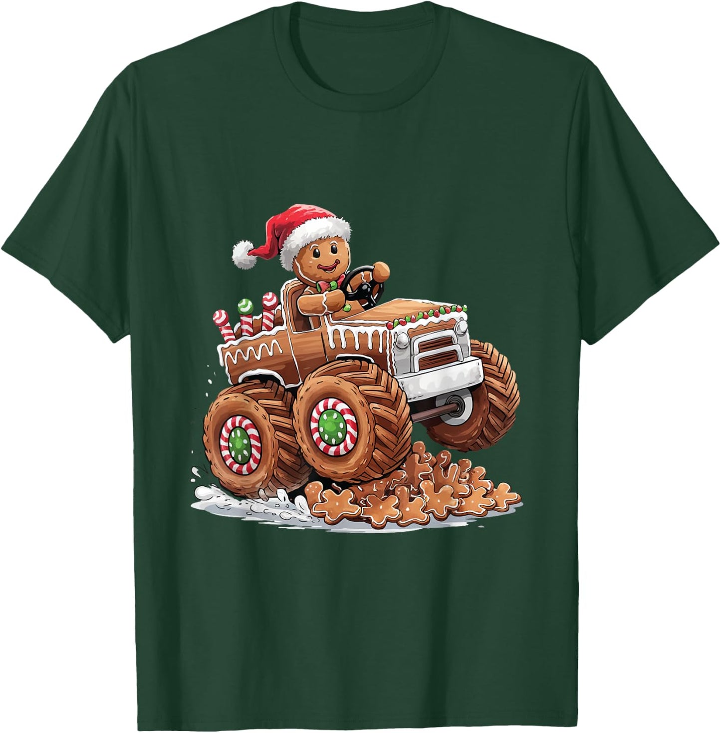 Monster Truck Gingerbread Man Funny Christmas Baking Cookies T-Shirt - T-Shirt | Forest