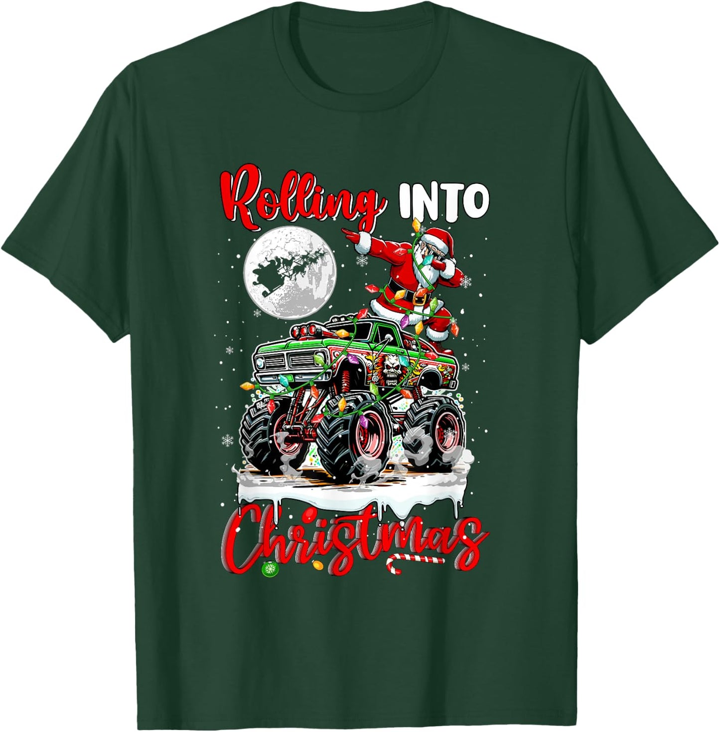Rolling Into Christmas Santa Dabbing On Monster Truck Driver T-Shirt - T-Shirt | Forest