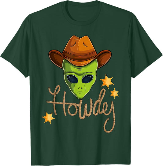Funny Cowboy Alien Howdy Space UFO Western Rodeo Men Women T-Shirt - T-Shirt | Forest