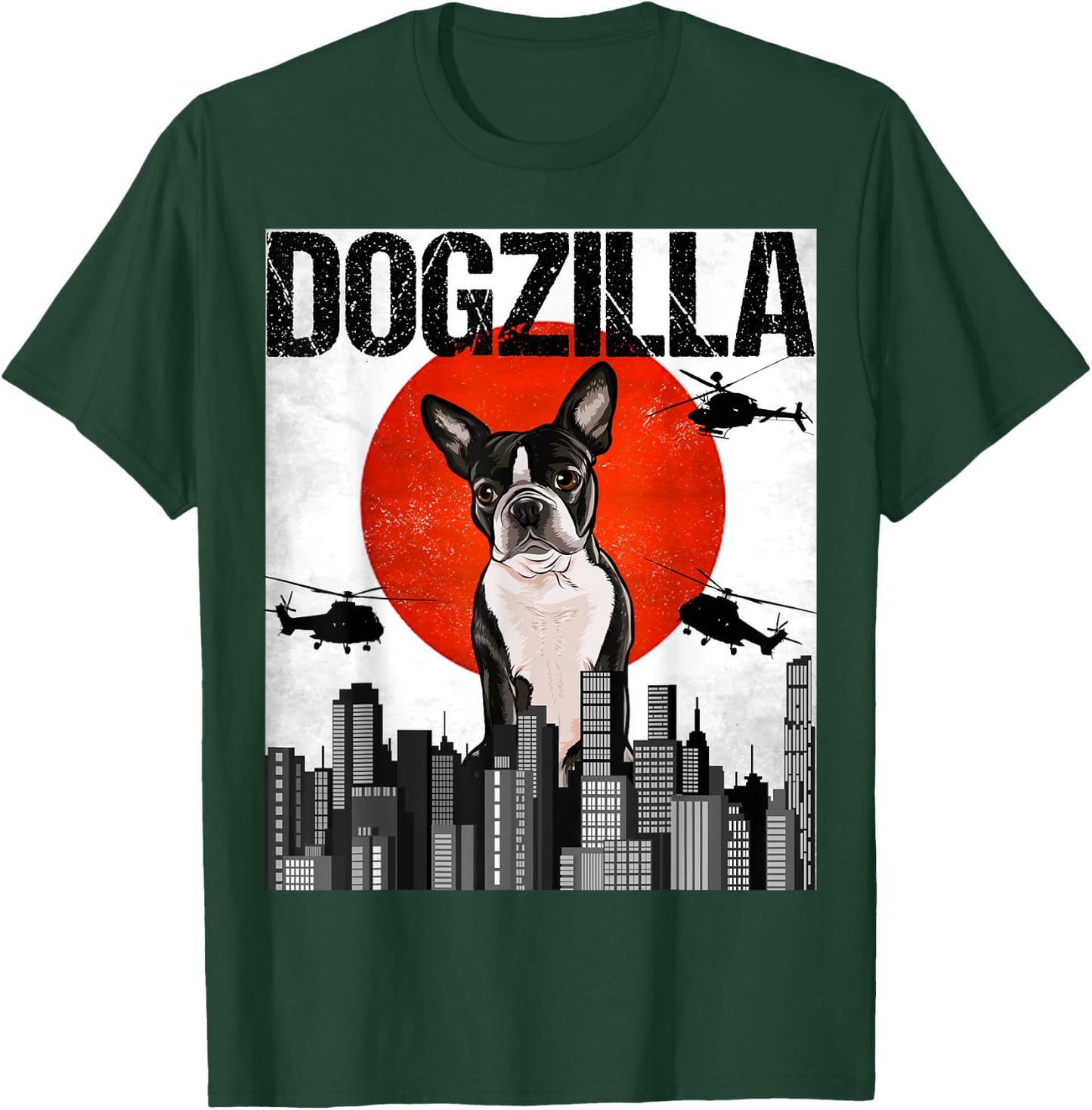Funny Vintage Japanese Dogzilla Boston Terrier T-Shirt - T-Shirt | Forest