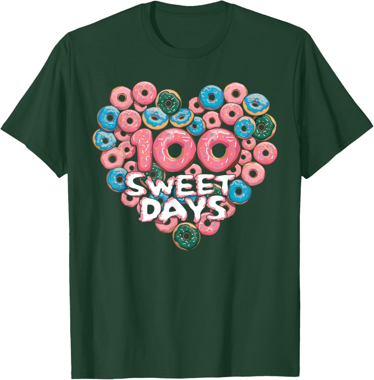 Happy 100th Day Of School Donuts 100 Sweet Days Teacher Kids T-Shirt - T-Shirt | Forest
