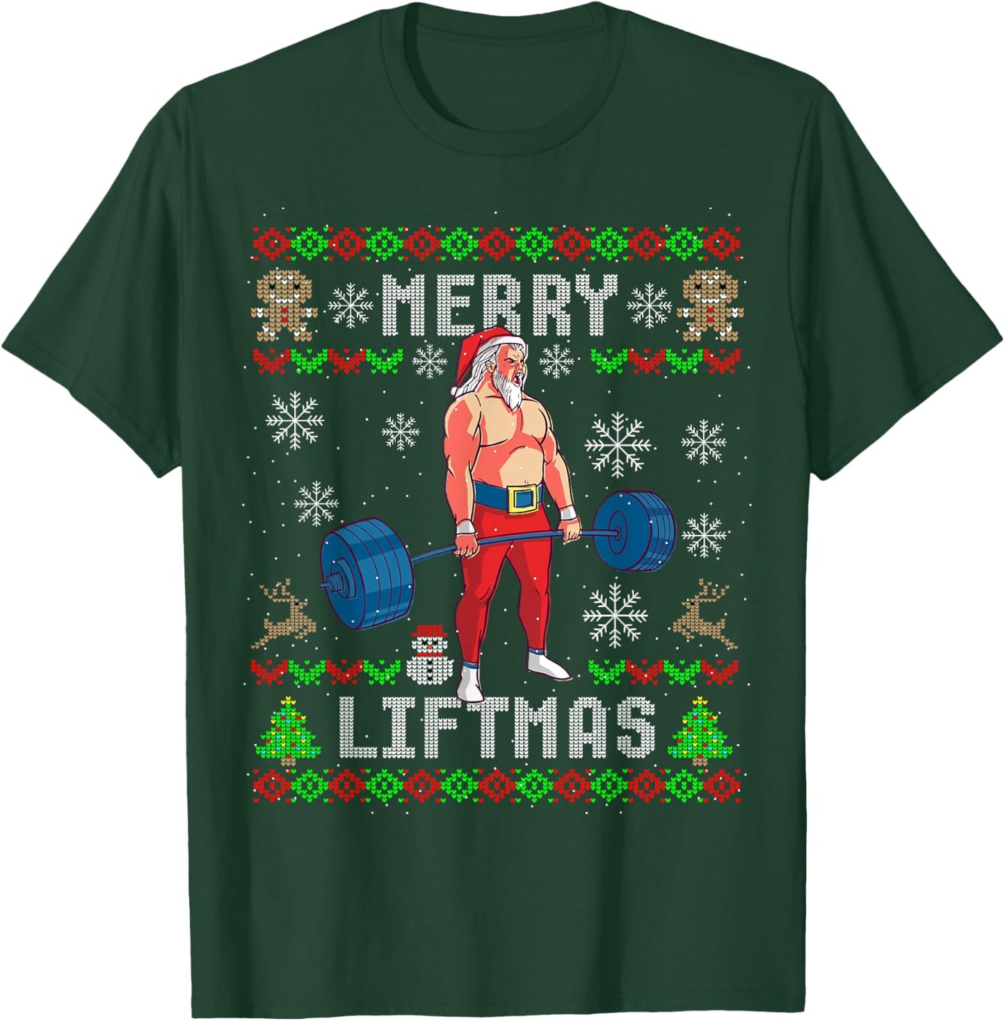Funny Merry Liftmas Ugly Christmas Workout Powerlifting T-Shirt - T-Shirt | Forest