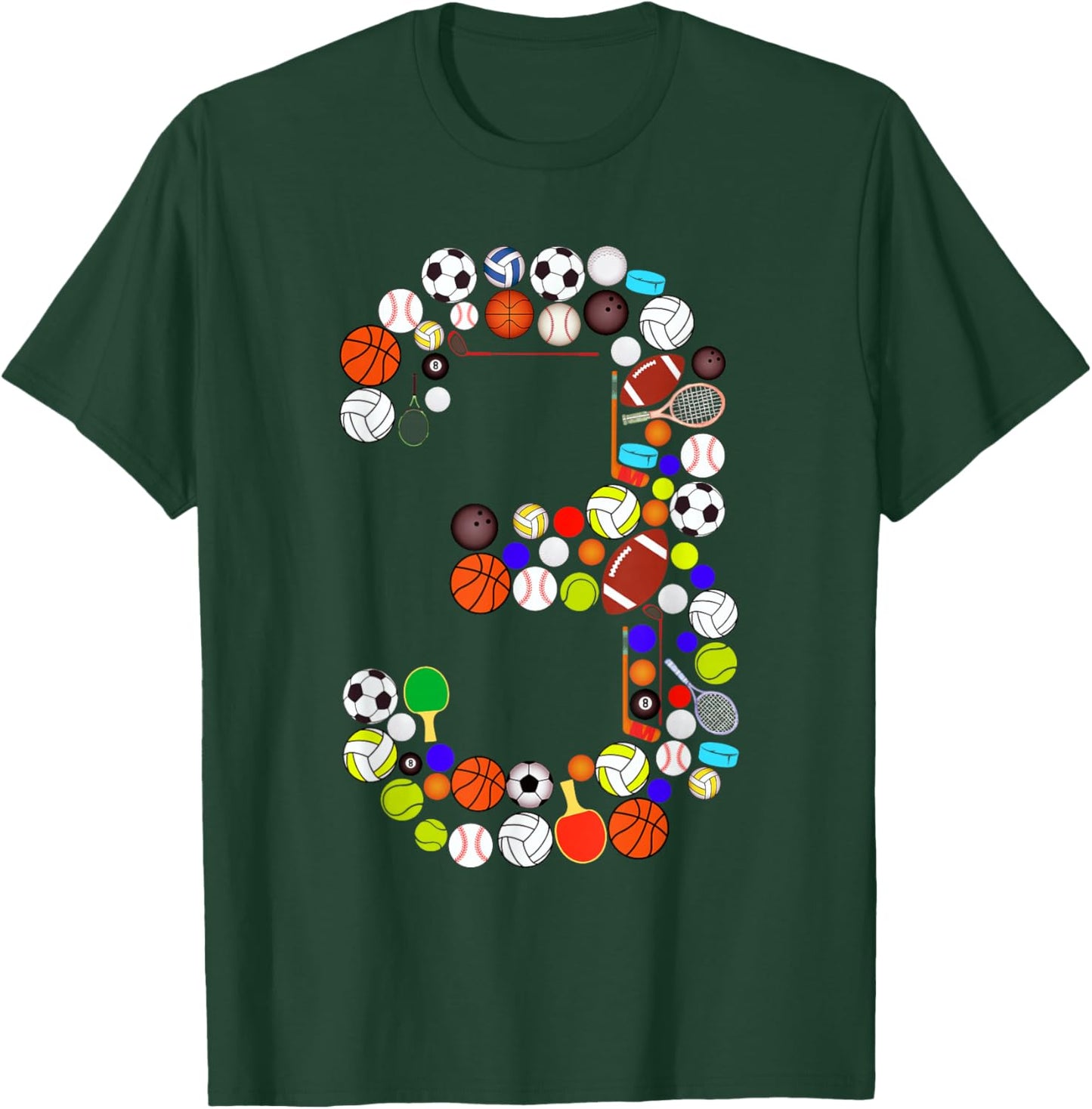 Kids 3rd Birthday Sports Big Number Three 3 Year Old Boy T-Shirt - T-Shirt | Forest