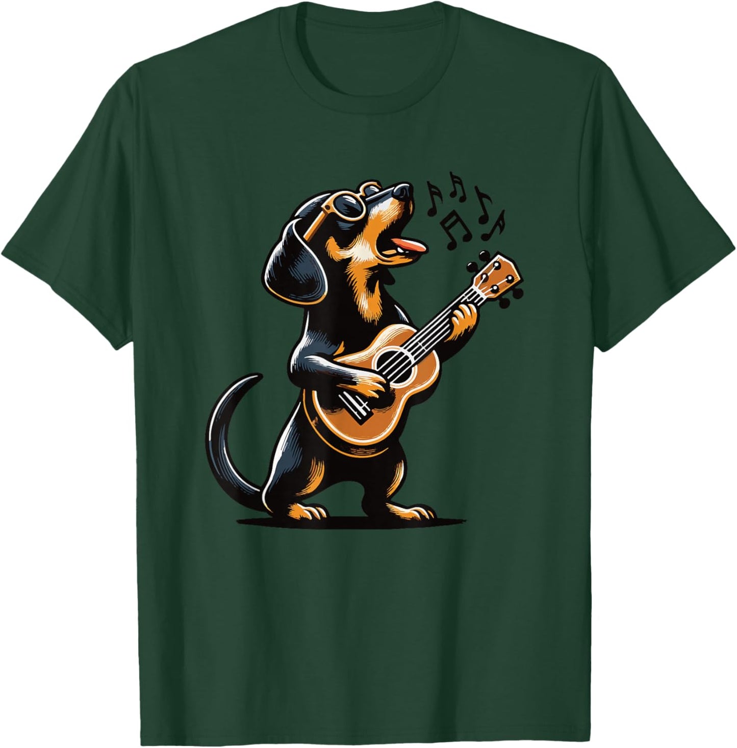 Dog Playing Guitar Singing Dachshund Wiener Dog Funny T-Shirt - T-Shirt | Forest