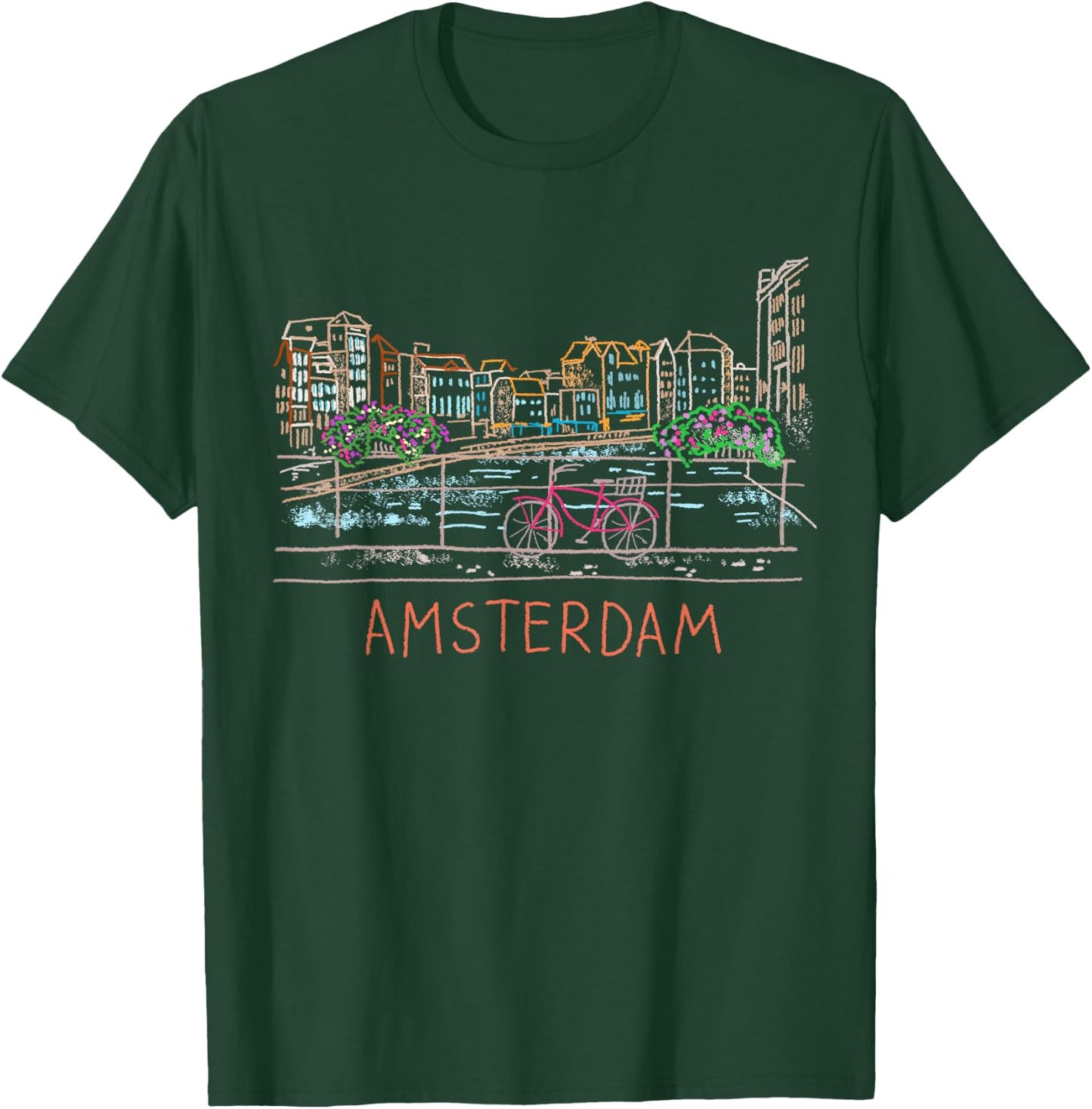 Amsterdam Bike Unique Hand Drawn Art Small T-Shirt - T-Shirt | Forest