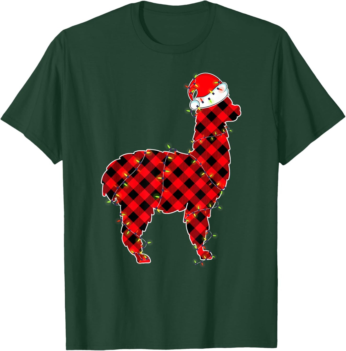 Red Plaid Llama Christmas Lights Pajamas Adult Kids T-Shirt - T-Shirt | Forest