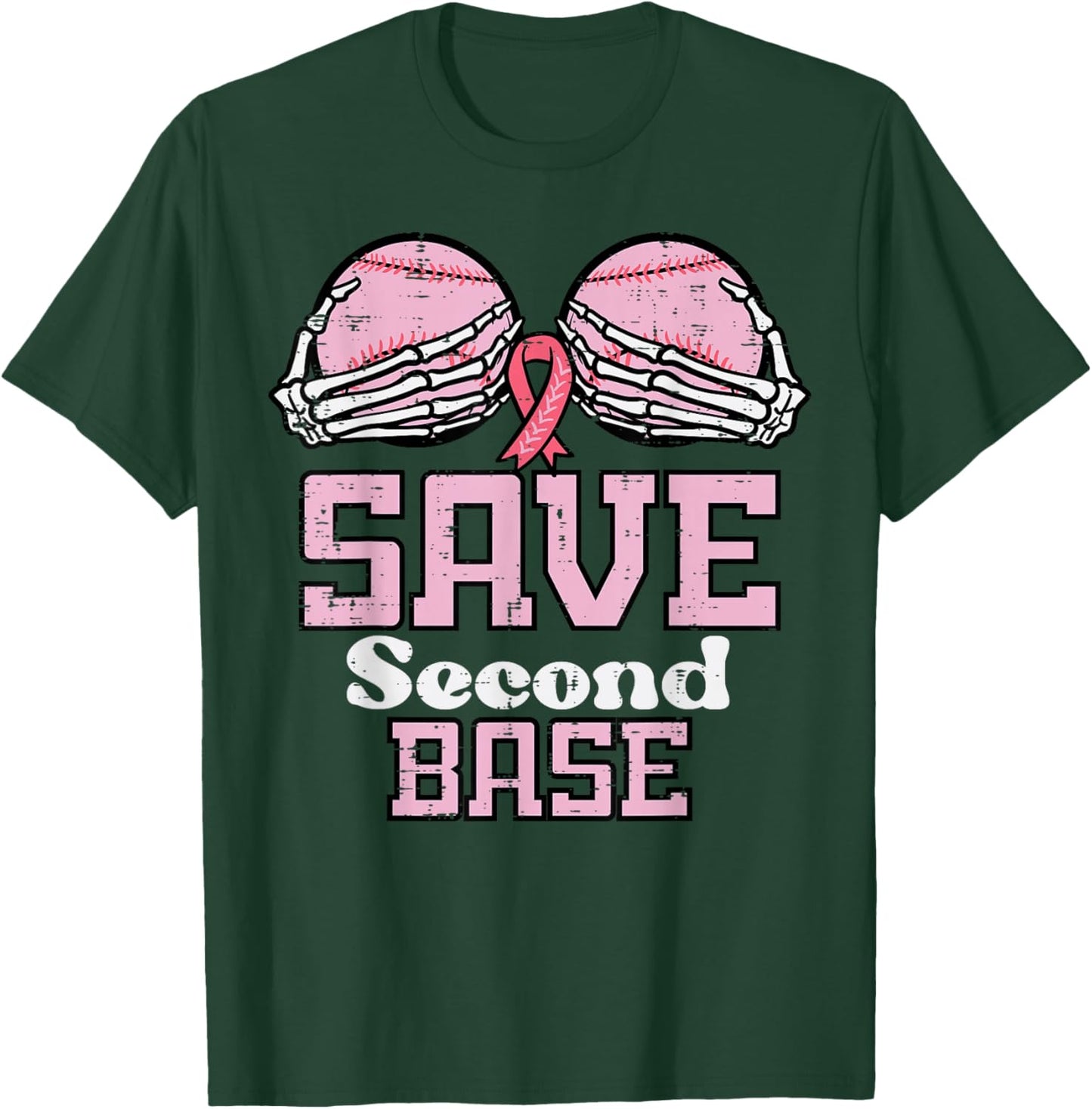 Breast Cancer Baseball Save 2nd Base Awareness Men Women T-Shirt - T-Shirt | Forest