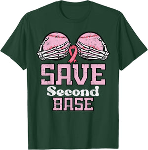 Breast Cancer Baseball Save 2nd Base Awareness Men Women T-Shirt - T-Shirt | Forest
