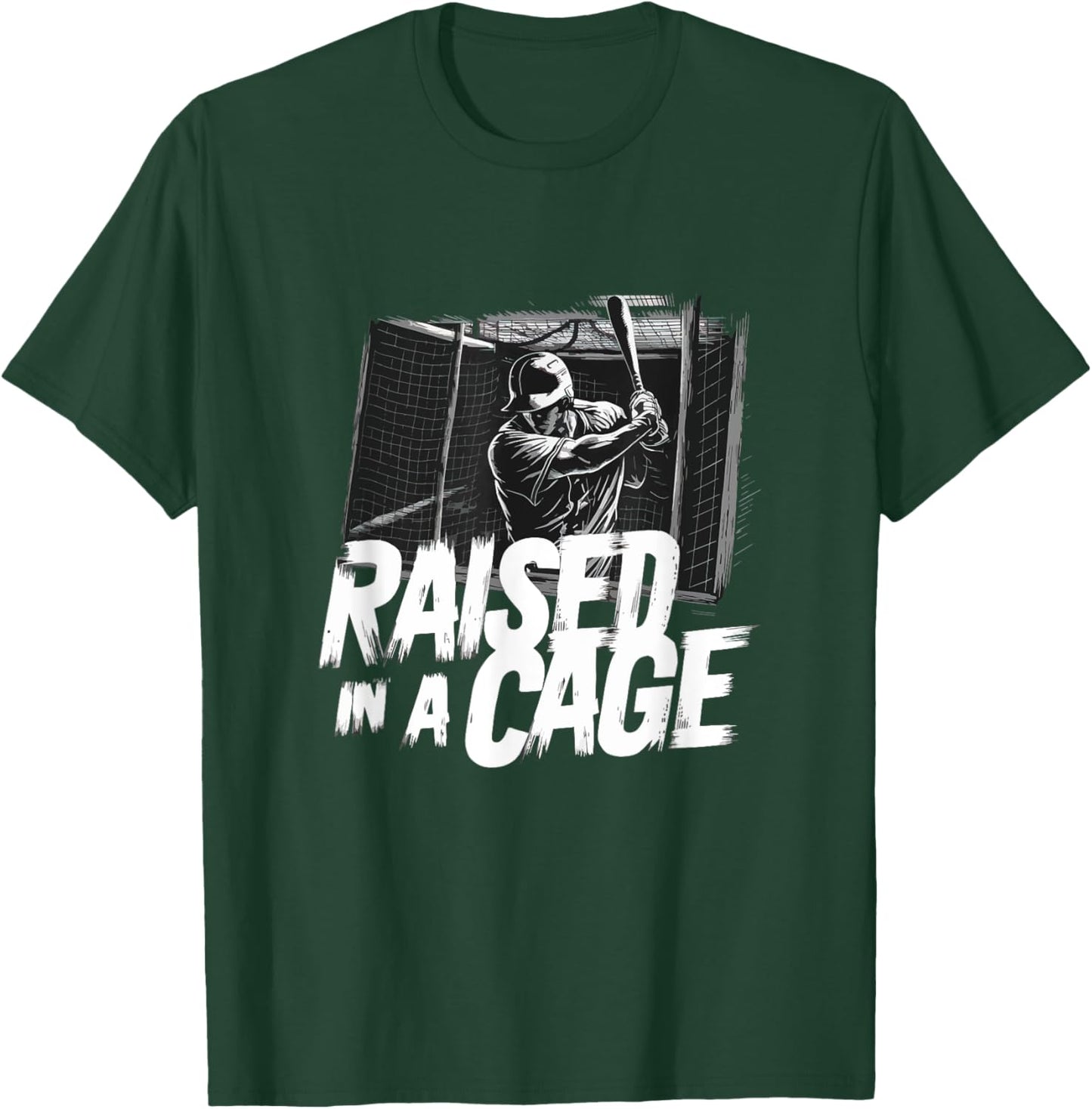 Raised In A Cage Baseball Player Funny Baseball T-Shirt - T-Shirt | Forest