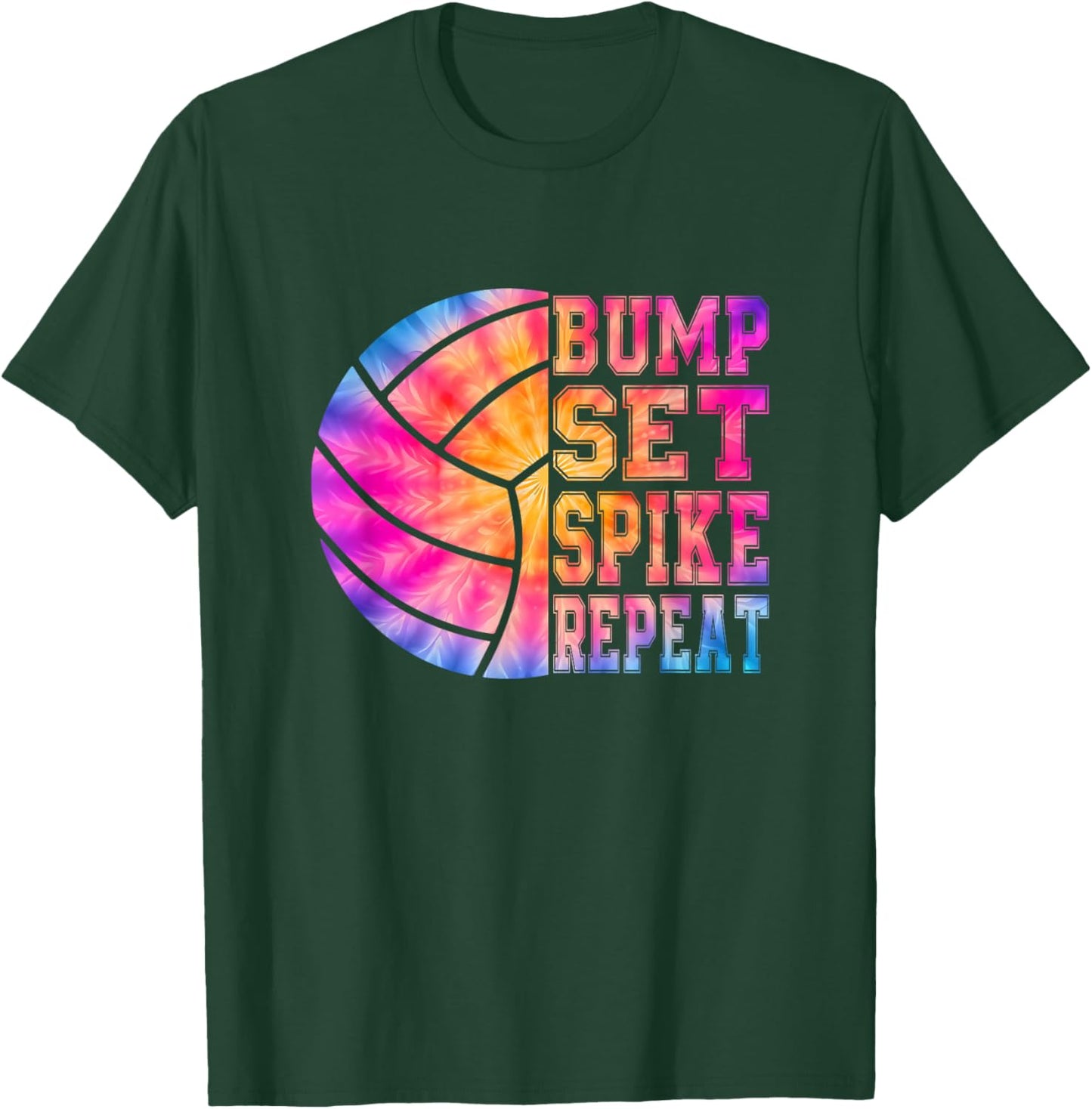 Colorful Tie Dye Teen Girls Volleyball Bump Set Spike Repeat T-Shirt - T-Shirt | Forest