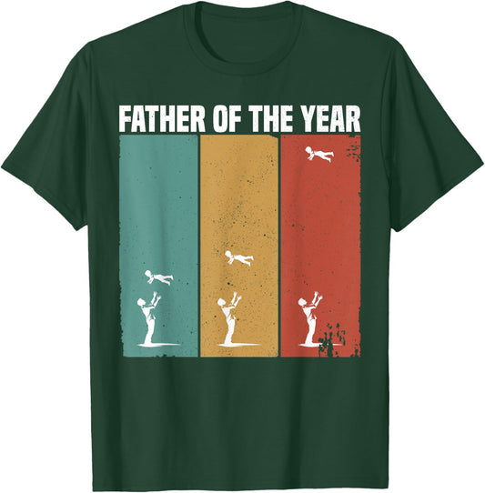 Father Of The Year Funny Dad Throwing Child In Sky Vintage T-Shirt - T-Shirt | Forest