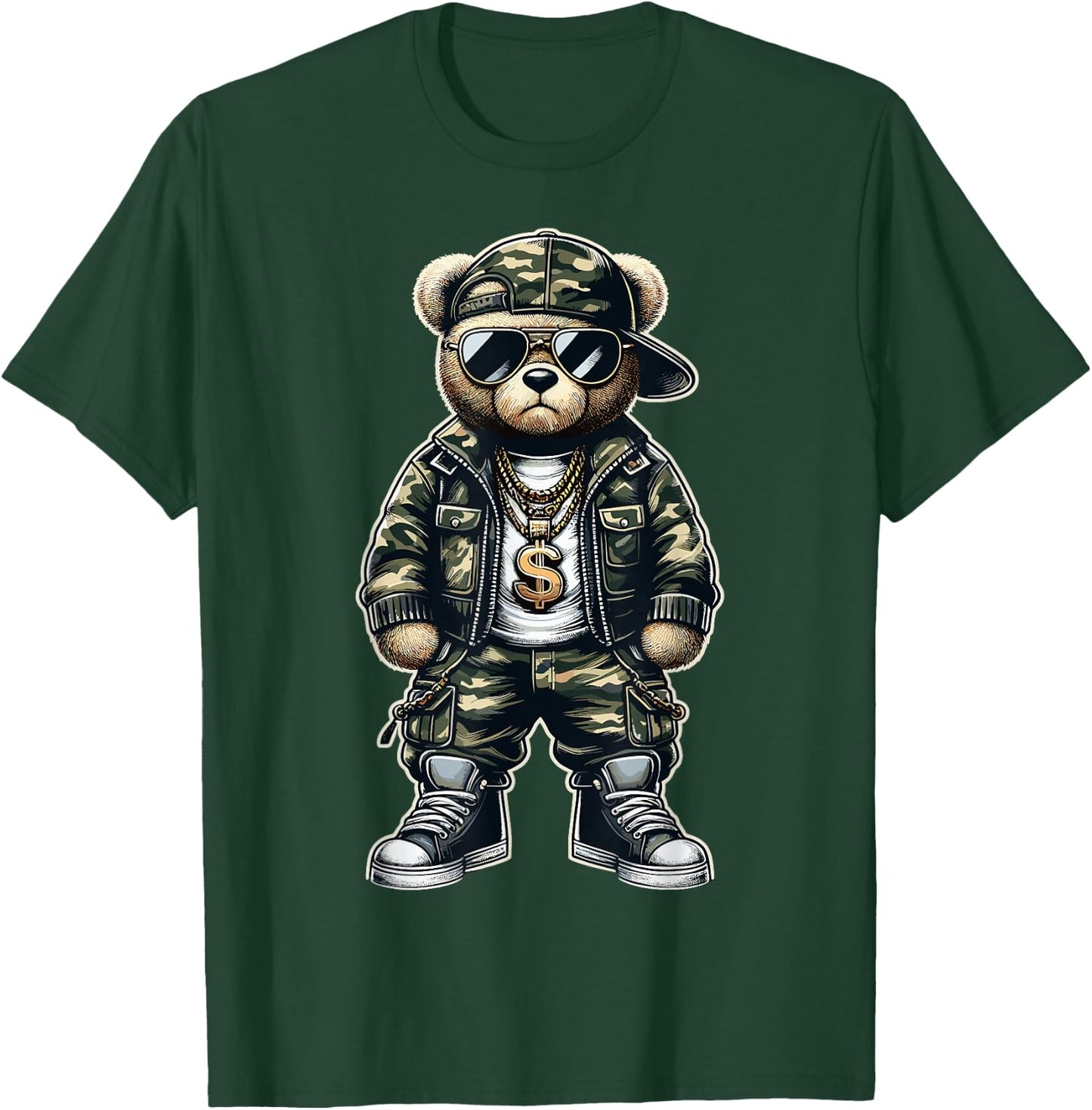 Camouflage Hip Hop Teddy Bear T-Shirt - T-Shirt | Forest