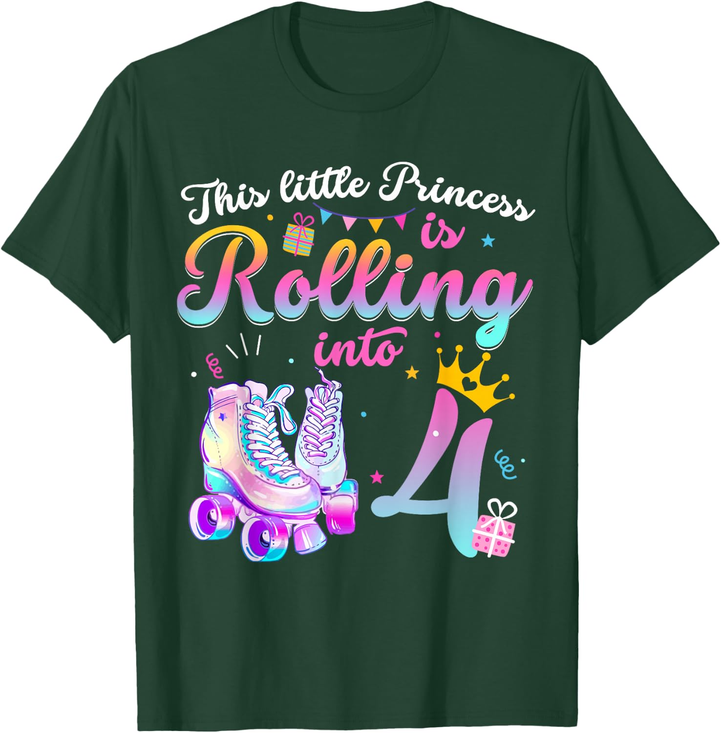 Roller Skate 4th Birthday Shirt 4 Year Old Girl Party Outfit T-Shirt - T-Shirt | Forest