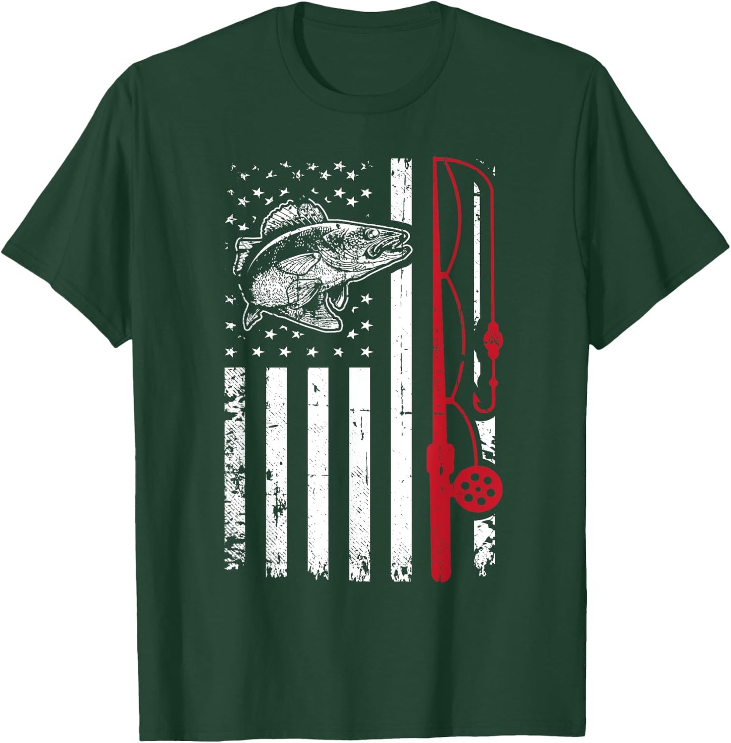 Vintage Walleye Fish T Shirt Fishing American Flag Gift T-Shirt - T-Shirt | Forest
