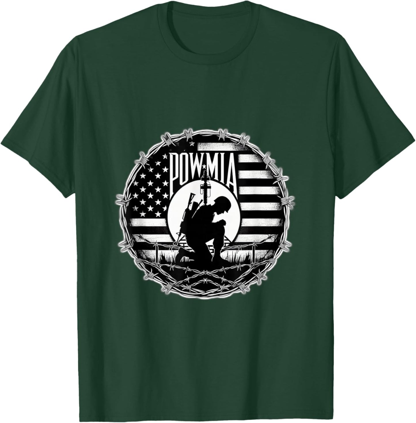 Obvious Logic POW MIA -Adults Black Cotton, Polyester Blend Short Sleeve T-Shirt - T-Shirt | Forest