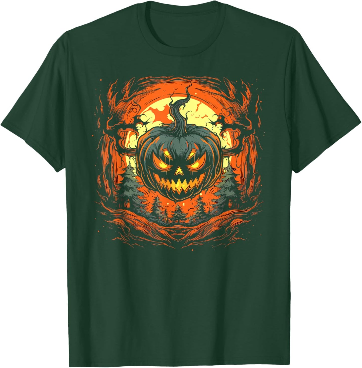 Pumpkin Jack o Lantern Demon Monster Scary Halloween Graphic T-Shirt - T-Shirt | Forest