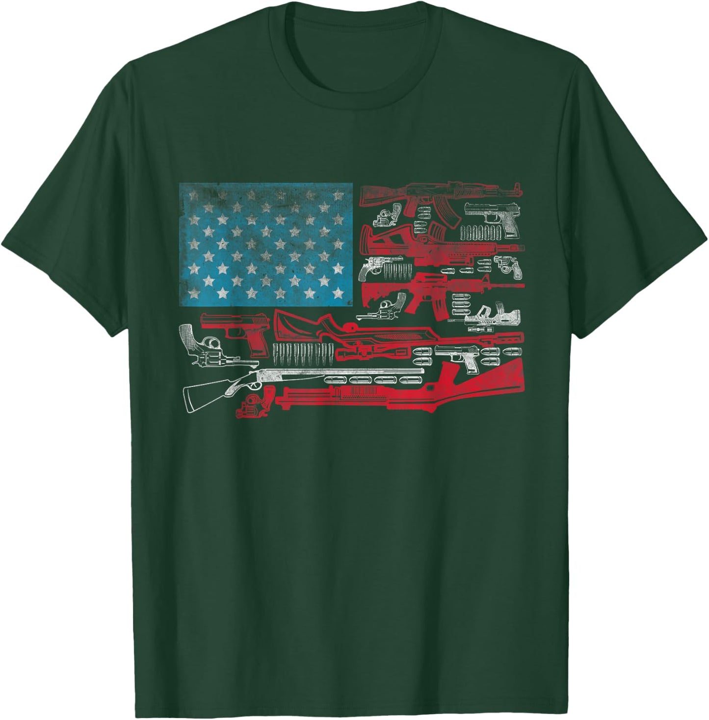American Flag Guns Riffles Bullets US Flag Weapon Ammo Lover Men T-Shirt - T-Shirt | Forest