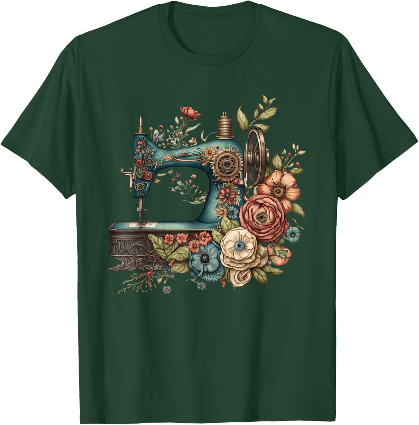 Floral Sewing Machine - Flower Seamstress Sewing Machine T-Shirt - T-Shirt | Forest