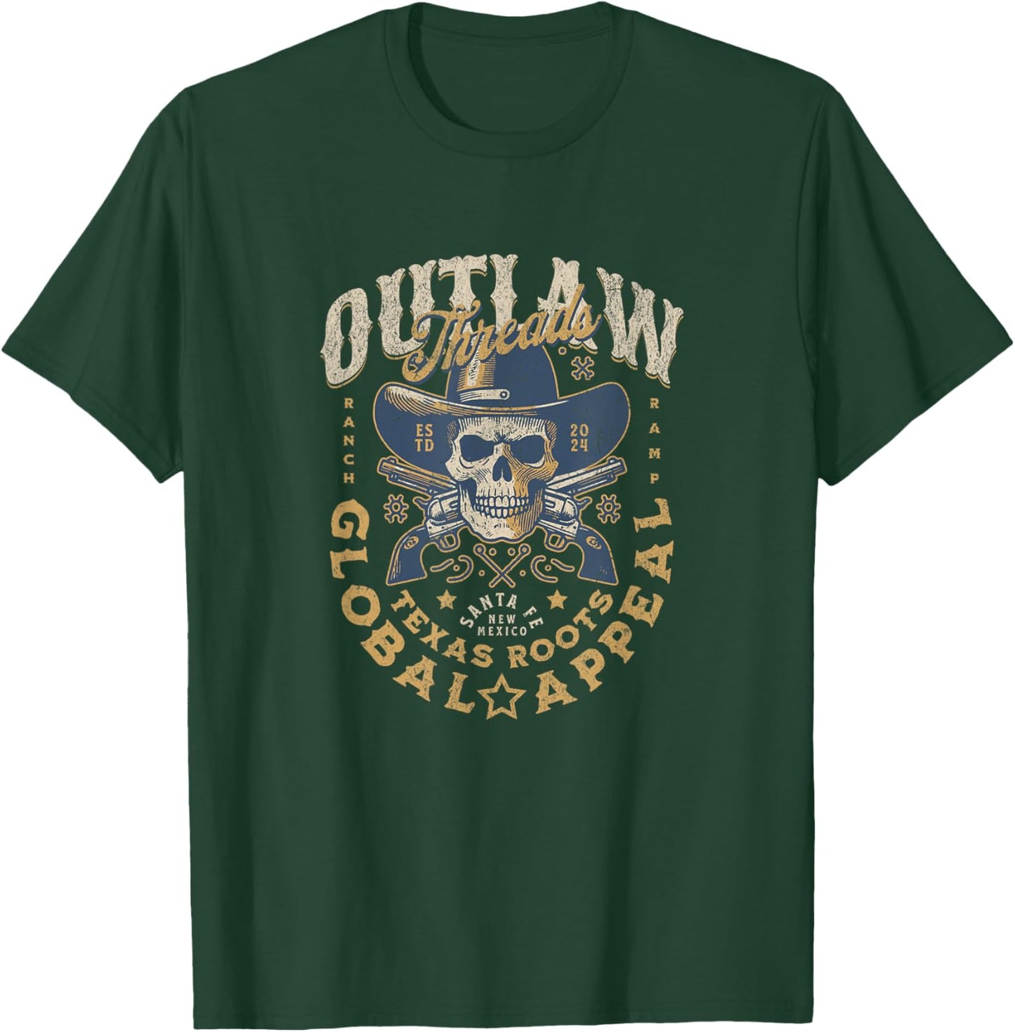 Outlaw Threads - Cowboy Skull Dead Revolver Skeleton T-Shirt - T-Shirt | Forest