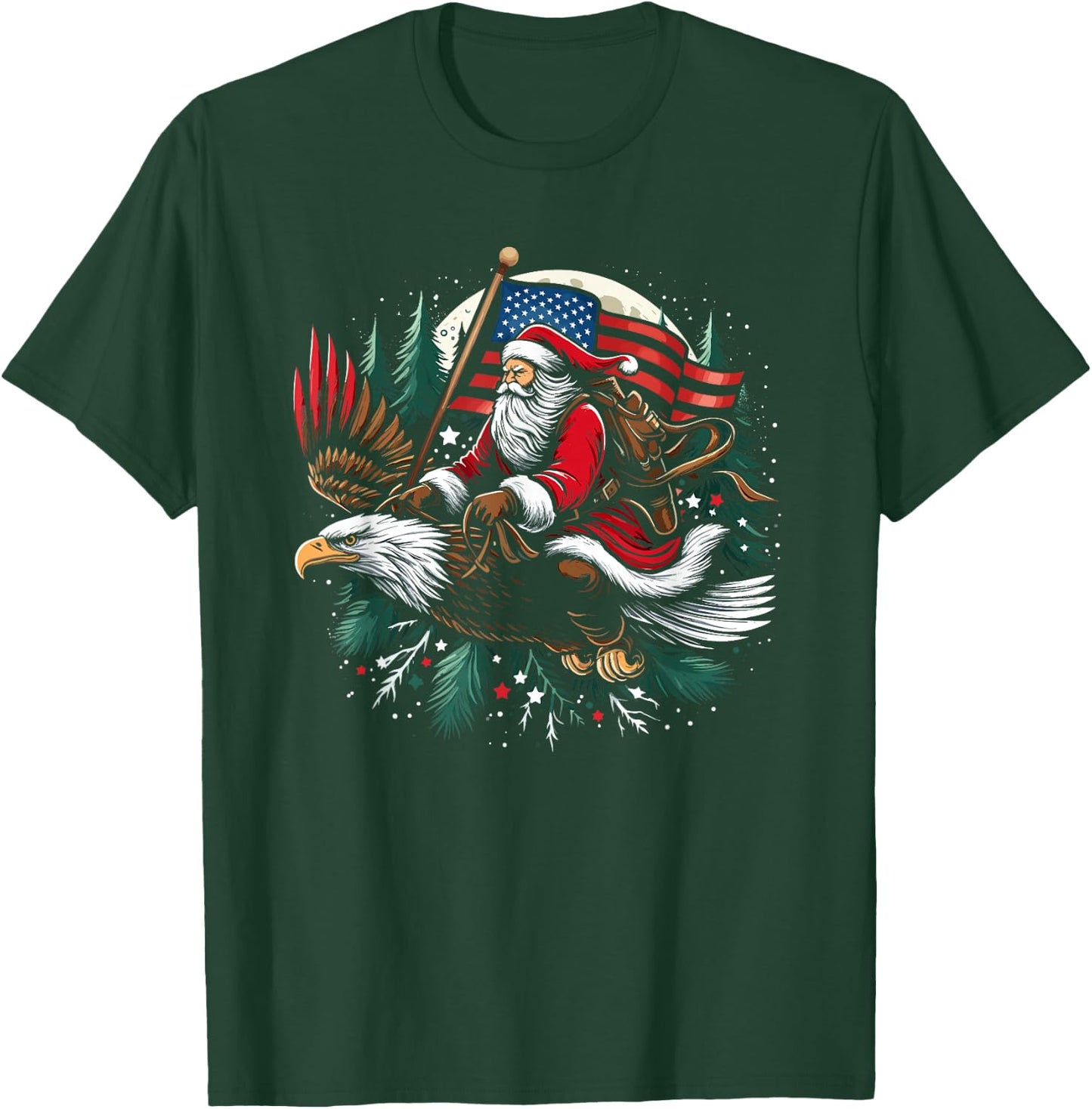 Santa Riding Eagle USA Flag Christmas T-Shirt - T-Shirt | Forest