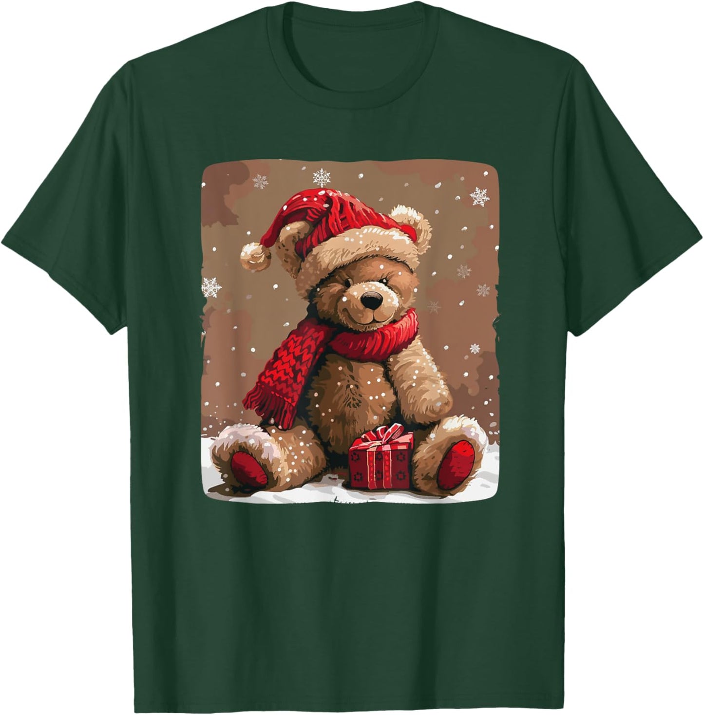 Happy Teddy Bear with Shawl and Christmas Hat Costume T-Shirt - T-Shirt | Forest