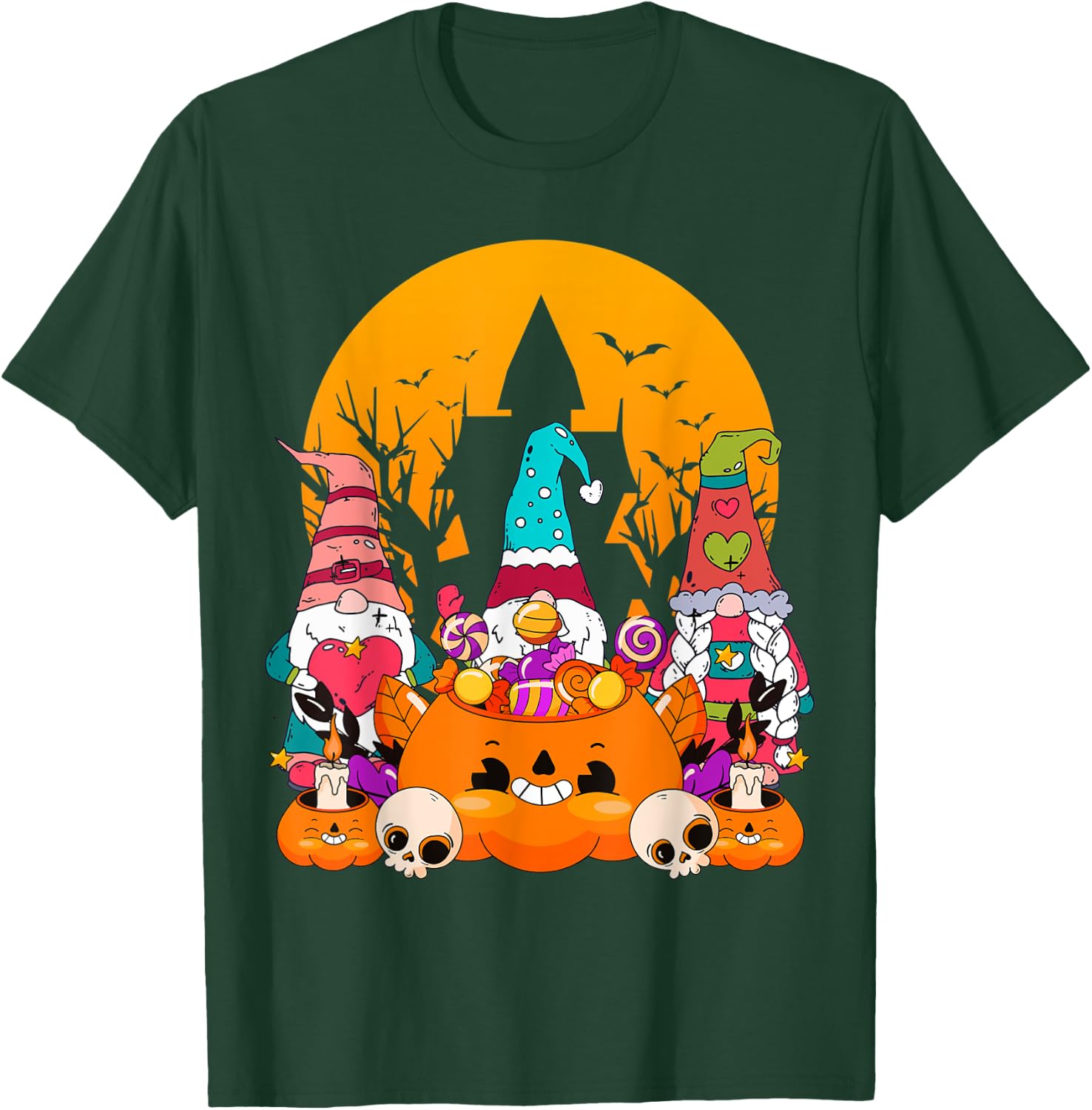 Three Gnomes Happy Halloween Costume Fall Candy Corn Pumpkin T-Shirt - T-Shirt | Forest