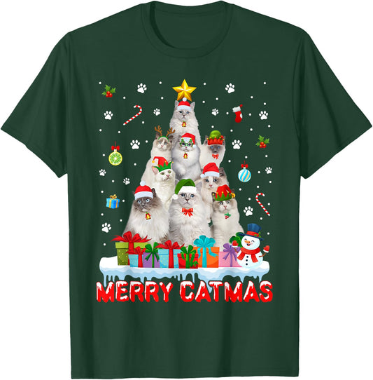 Funny Ragdoll Cat Lovers Cute Holiday Christmas Tree T-Shirt - T-Shirt | Forest