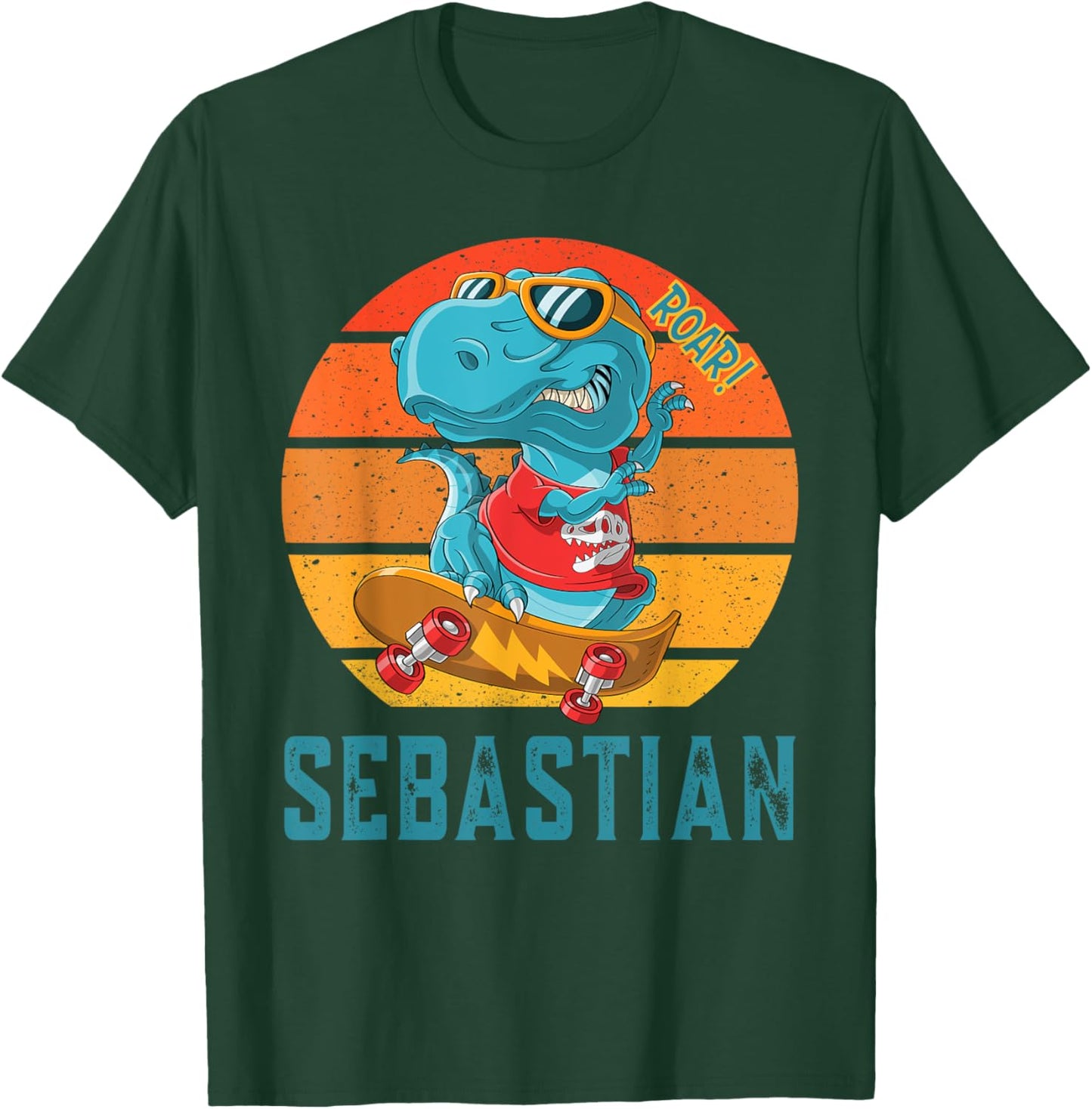 SEBASTIAN First Name Personalized Dinosaur T Rex T-Shirt - T-Shirt | Forest