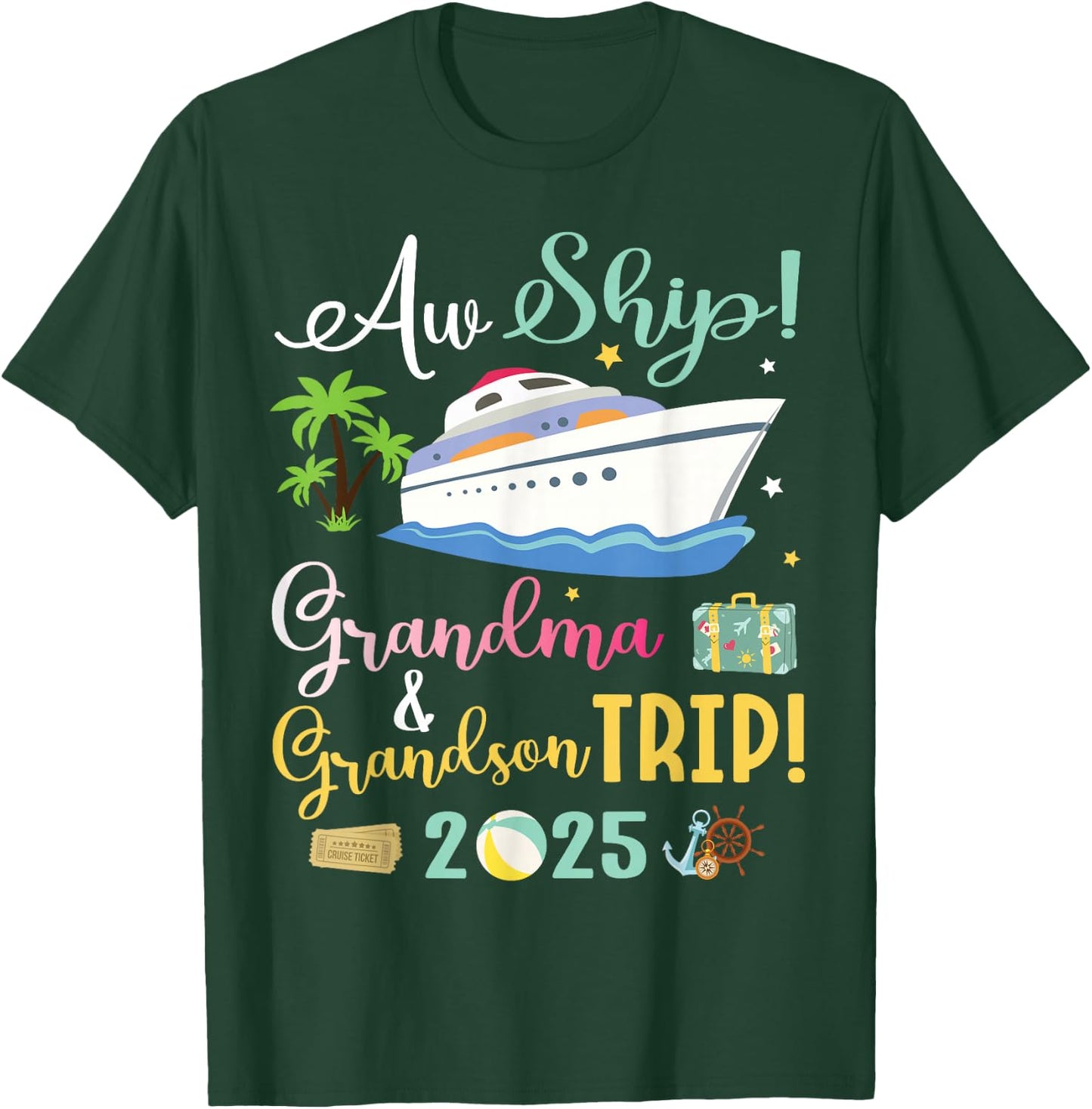Aw Cruise Ship Grandma & Grandson Trip 2025 Family Vacation T-Shirt - T-Shirt | Forest