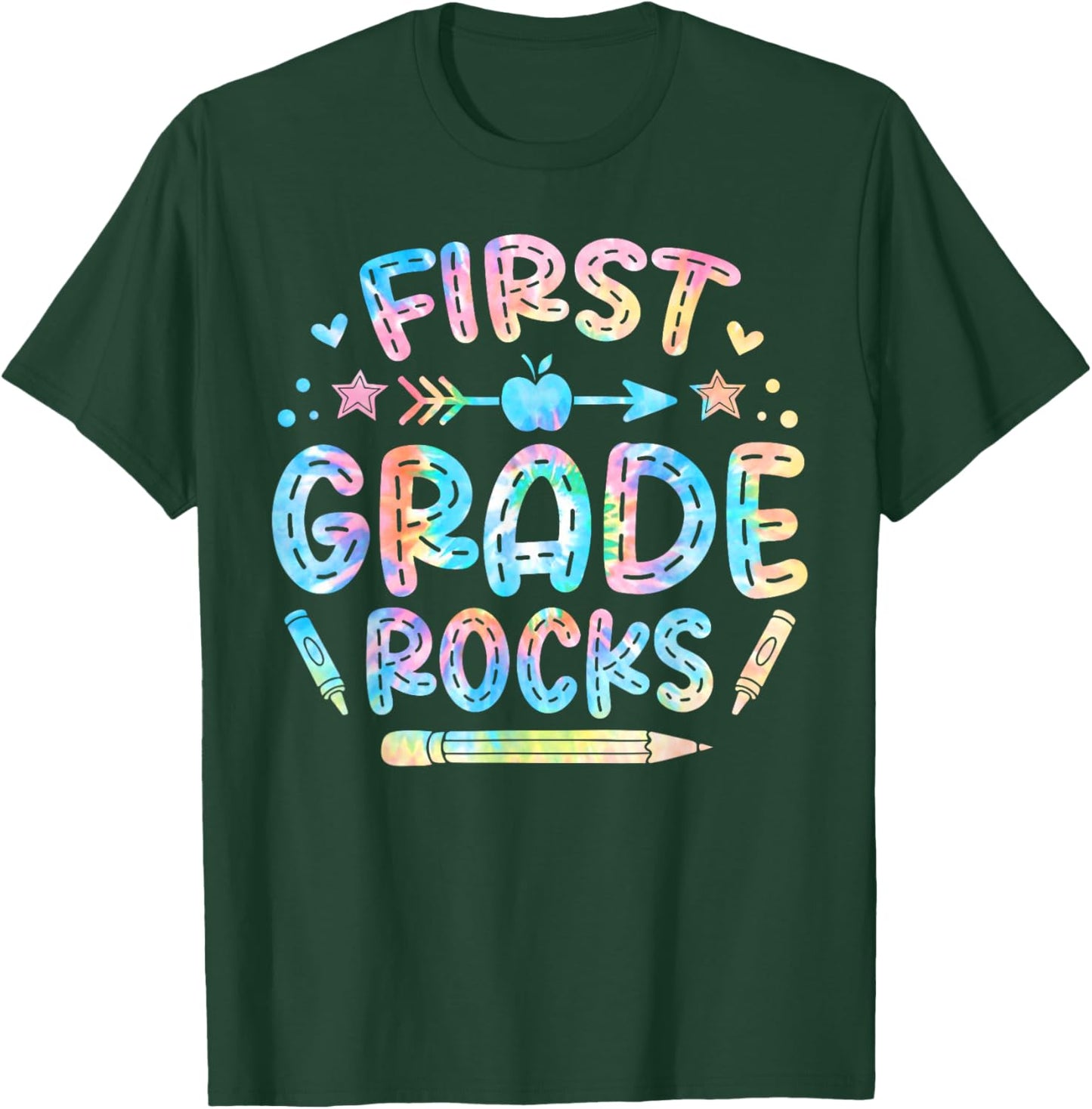 1st Grade Rocks First Grade Back To School Teacher Tie Dye Women Kids T-Shirt - T-Shirt | Forest