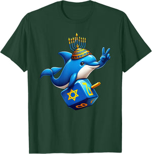 Dolphin Menorah Dreidel Jewish Hanukkah Kids T-Shirt - T-Shirt | Forest