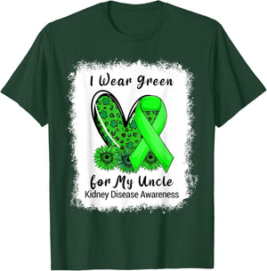 I Wear Green For My Uncle Kidney Disease Awareness Bleached T-Shirt - T-Shirt | Forest
