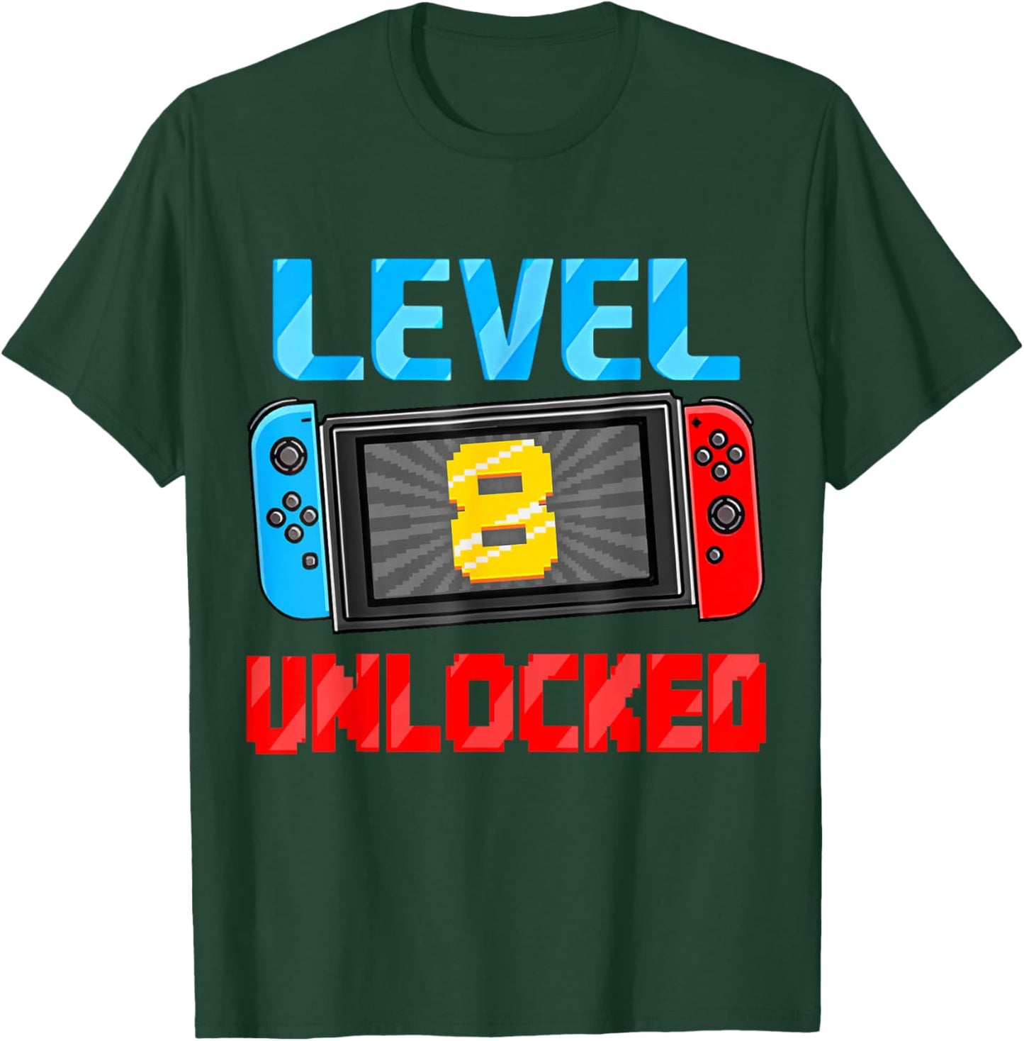 Level 8 Unlocked Gamer 8th Birthday Gift Video Game Boys T-Shirt - T-Shirt | Forest