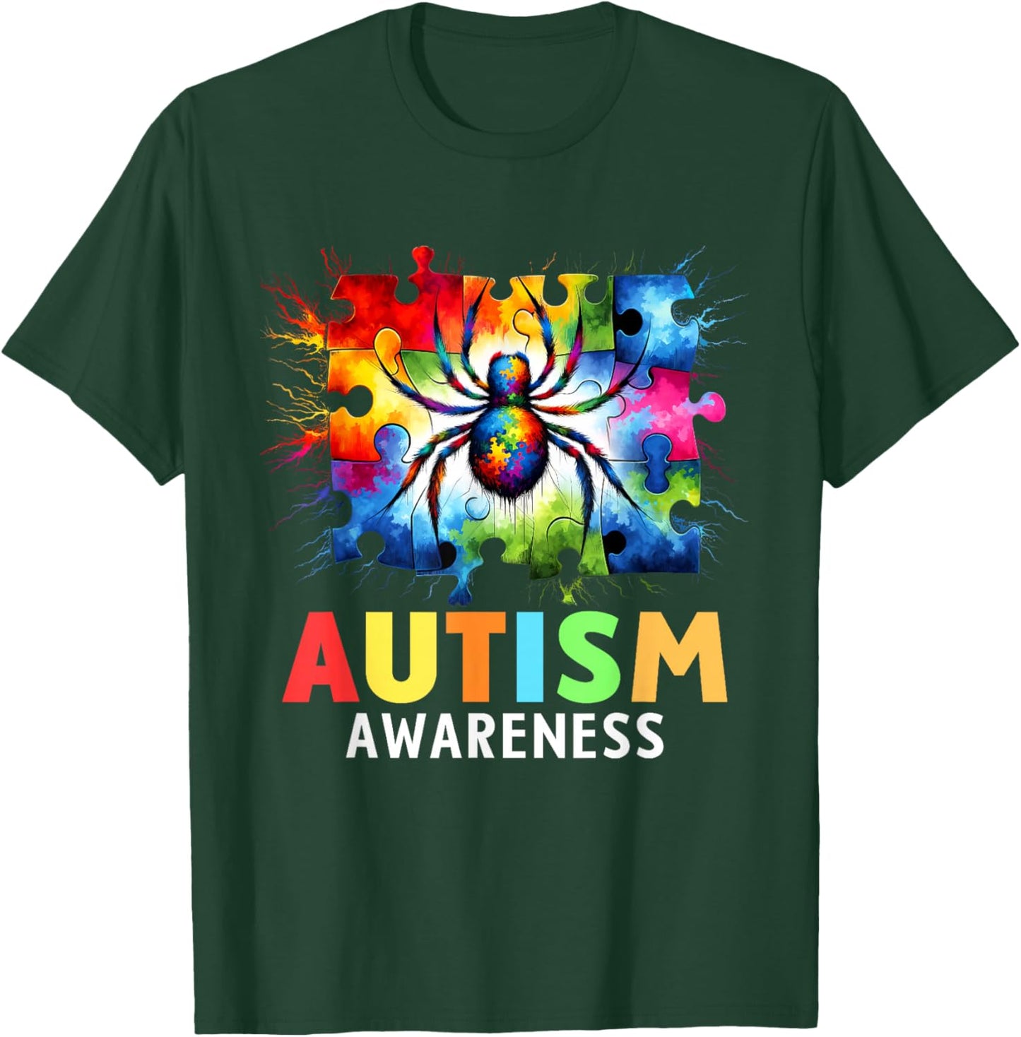 Spider Autism Awareness Autistic Colorful T-Shirt - T-Shirt | Forest