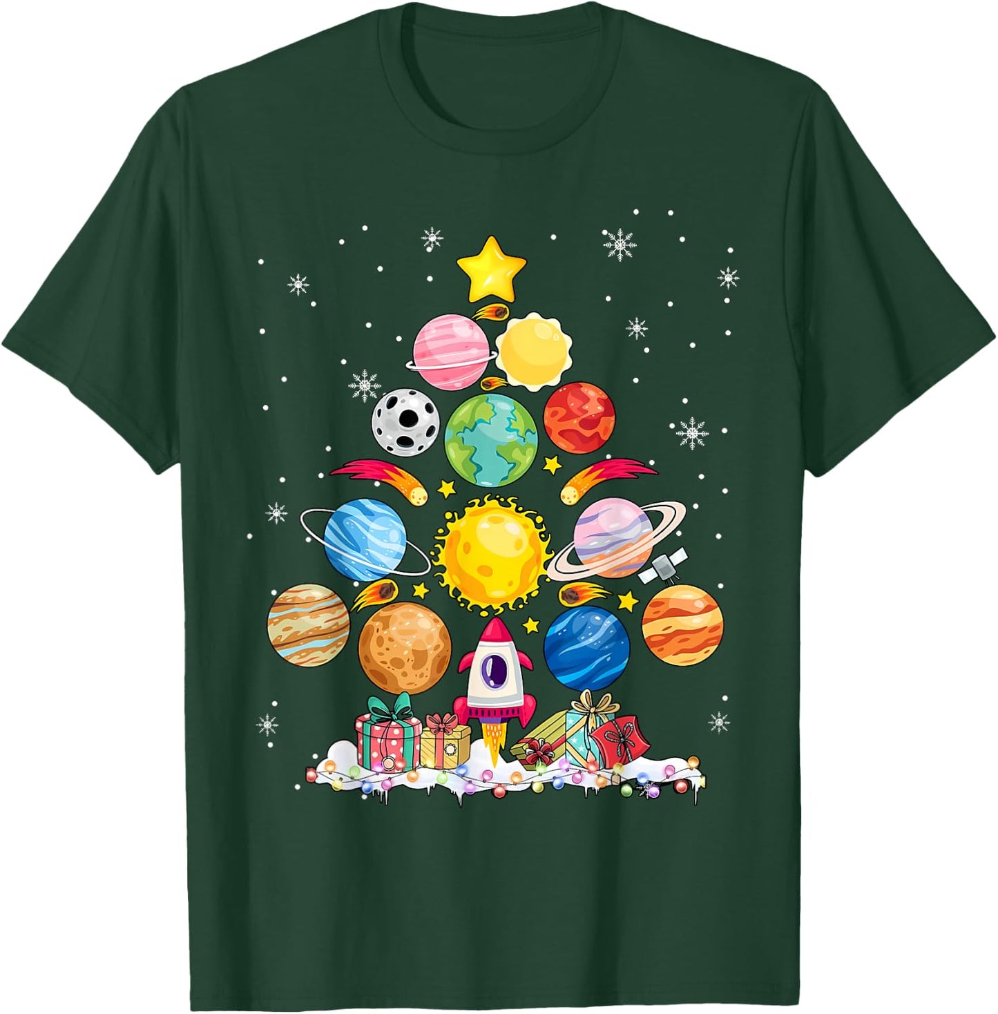 Solar System Christmas Tree Planet Astronomy Science Teacher T-Shirt - T-Shirt | Forest