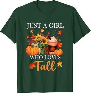 Just Girl Who Loves Fall Season Pumpkin Spice Leaves Autumn T-Shirt - T-Shirt | Forest