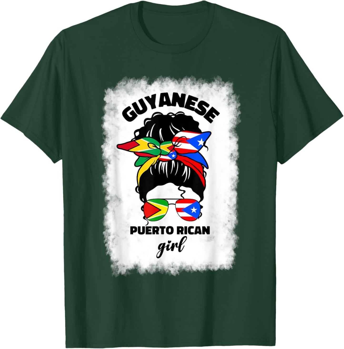 Half Guyanese And Puerto Rican Rico Guyana Flag Afro Girl T-Shirt - T-Shirt | Forest