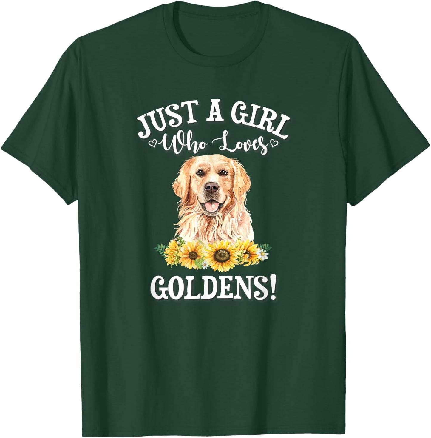 Cute Funny Watercolor Flower Girl Who Loves Goldens Lover T-Shirt - T-Shirt | Forest