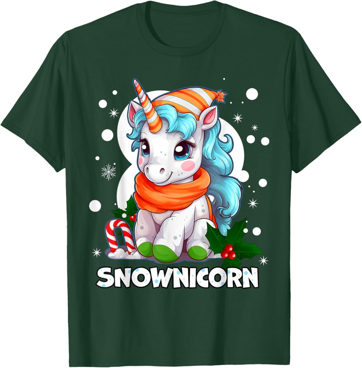 Snownicorn Cute Unicorn Snowman Christmas Girl T-Shirt - T-Shirt | Forest